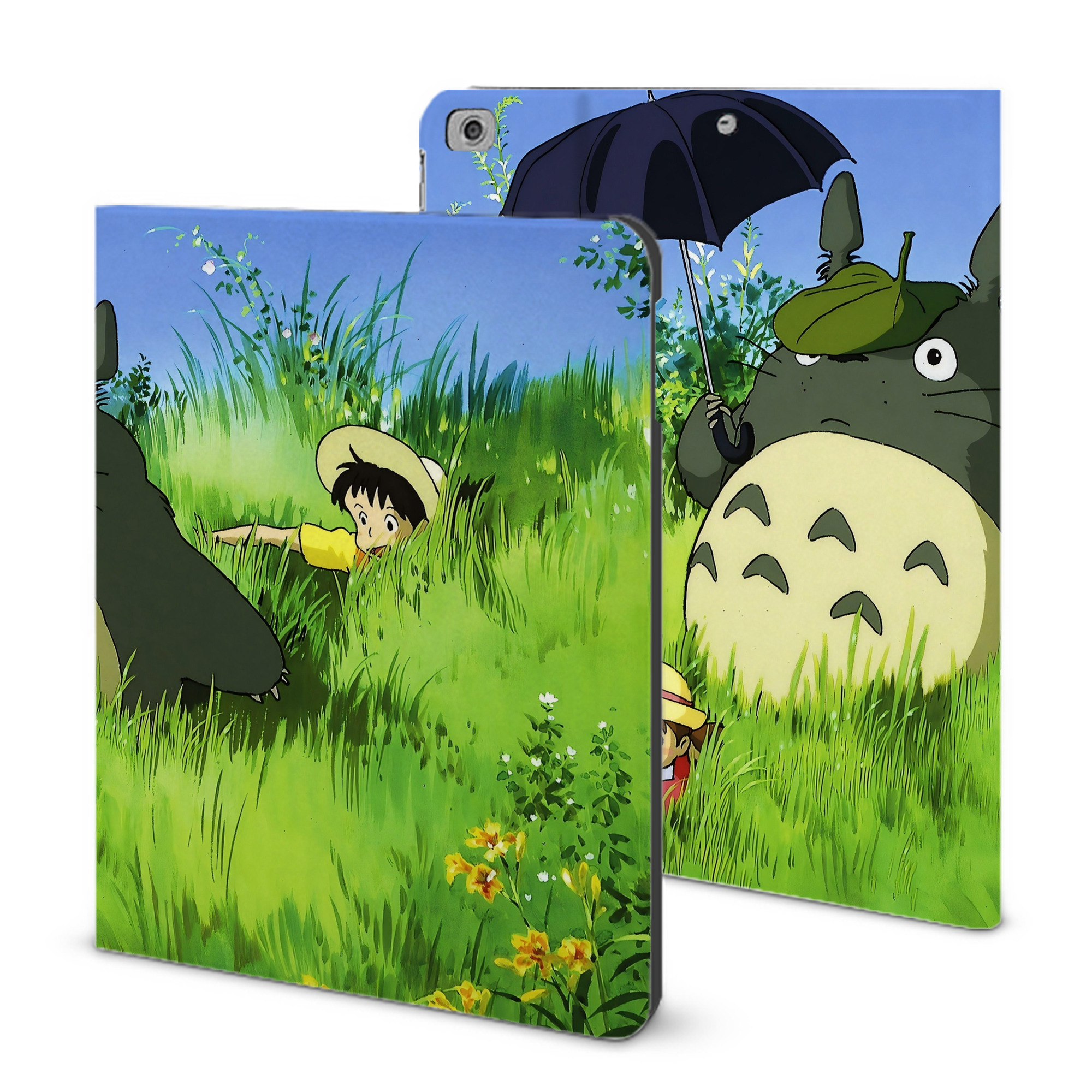 （画像用） となりのトトロ 草壁メイ 草壁サツキ My Neighbor Totoro Satsuki Kusakabe Mei Kusakabe IPad ケース ブック型 PUレザー TPU 耐衝撃 軽量 薄型 ペン収納なし 全面保護 IPad 各モデル対応
